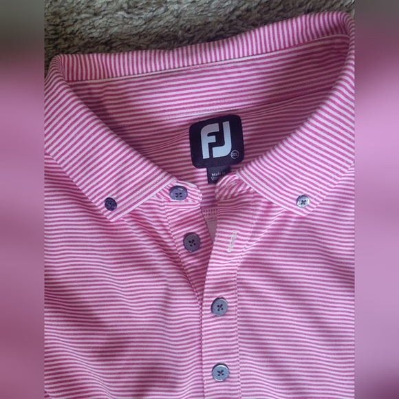 FootJoy Men's 2XL, Long Sleeve, Striped Polo, Pink and White, Golf - Picture 2 of 6